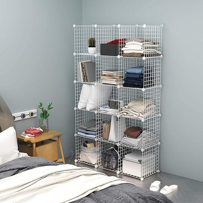C&AHOME Wire Cube Storage, 16-Cube Organizer Metal Grids Storage, Storage Bins Shelving, Modular Bookshelf Shelves, DIY Closet Cabinet Ideal for Bedroom, Office 48.4”L x 12.4”W x 48.4”H White