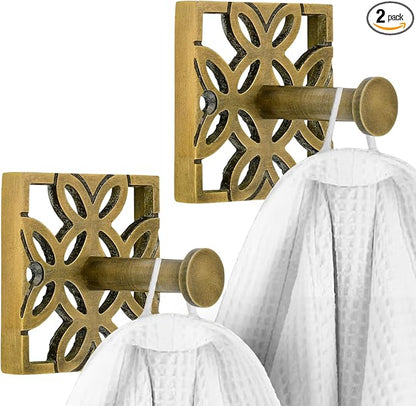 Autumn Alley Two Brass Hooks, Bathroom Towel Hook, Robe Hook Wall Mounted - Decorative Wall Hooks for Towel, Robe, Cast Coat and Door Hook for Bathroom Modern Unique Style, 2 Pack