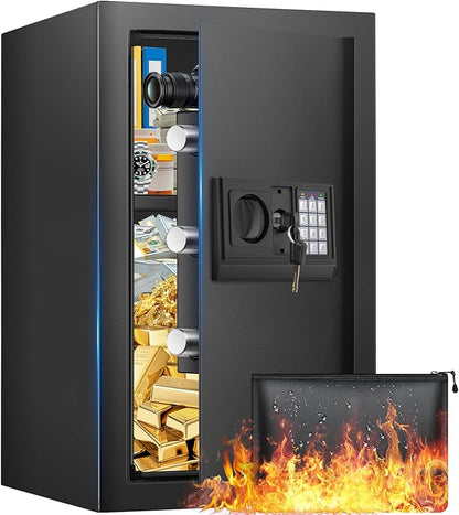 Large Home Safe 3.3 Cuft, Digital Security Safe Box with Smart Alarm System, Wall & Floor Mount Anti-Theft Safe, Removable Shelf & Mute Mode, Safe for Documents, Jewelry, Cash & Valuables