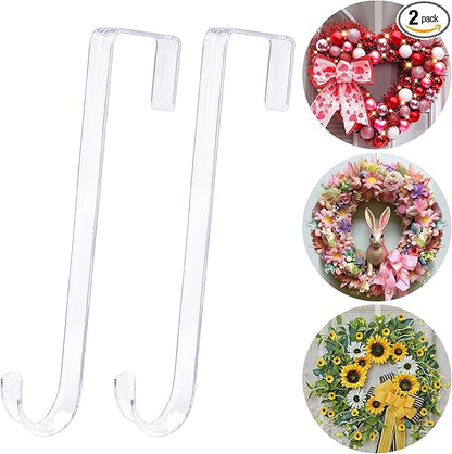 12" Wreath-Hangers for Front Door,2 Pack Christmas Easter Decorations Clear Fall Wreath-Door-Hanger,Welcome Sign for Front Door Inside Outside Over The Door Hooks Organizer Home Holiday Decor