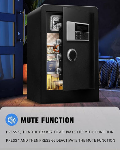 8.4 CuFt Heavy Duty Home Safe Box with Secure Digital Keypad, Key Lock, LCD Screen, Removable Shelf, and Sensor Light for Secure Storage of Documents, Valuables, and Business Use