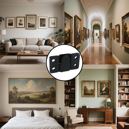 4 Pairs Stainless Steel Flush Mount Bracket Interlocking Headboard Hardware for Picture Hangers,Interlocking Heavy Duty Photo Frame Hook,Interlock Bracket Furniture Connector (Black)