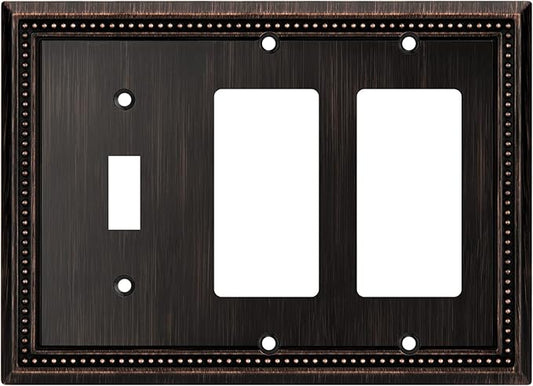 Henne Bery Sunken Pearls Heavy Duty Decorative Wall Plate Switch Plate Outlet Cover (Single Toggle/Double Decorator, Aged Bronze)