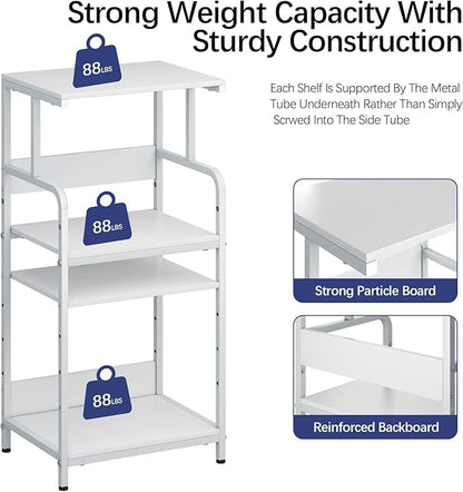 4-Tier Printer Stand with Storage Shelf, Mobile Printer Table for Home Office, Adjustable Stand for Printer, Scanner, Fax (White)