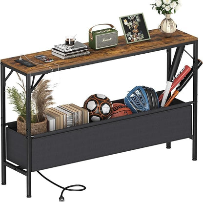 Console Table, Narrow Sofa Table, 47.2" Behind Couch Table with Power Station, Entrance Table, for Living Room, Hallway, Entryway, Foyer, Rustic Brown