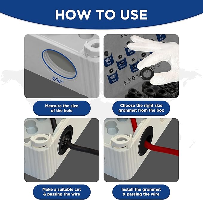 Rubber Grommet kit- Pack of 190 in 2 Types of Rubber Grommets for Wiring Including 2 Sizes of Hole Plugs & 8 Sizes of Wire Grommets- Firewall Grommet kit Handles Complete Safety & Sealing.