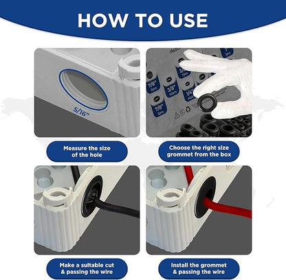 Rubber Grommet kit- Pack of 190 in 2 Types of Rubber Grommets for Wiring Including 2 Sizes of Hole Plugs & 8 Sizes of Wire Grommets- Firewall Grommet kit Handles Complete Safety & Sealing.