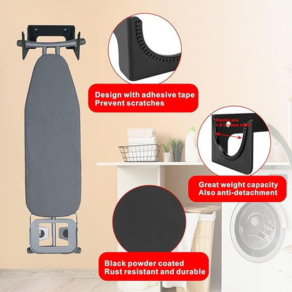 Ironing Board Holder Wall Mount, Ironing Board Hanger Y T Leg Concealed Iron Board Hook for Iaundry Rooms, Utility Rooms, Closets, Black