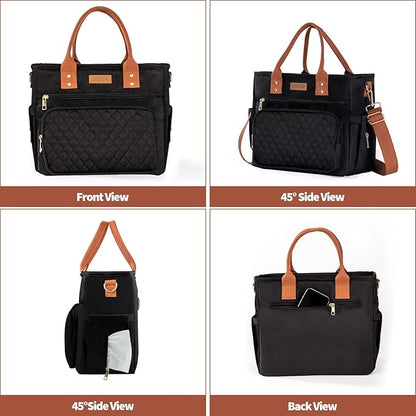 Large Women Lunch Bags for Work Insulated/Insulated Adult Lunch Box for Women/Durable Nylon Thermal cooler Bag /Leakproof Cooler Tote Bag with Storage Pocket(Newly upgraded Noir Black Brown strap)