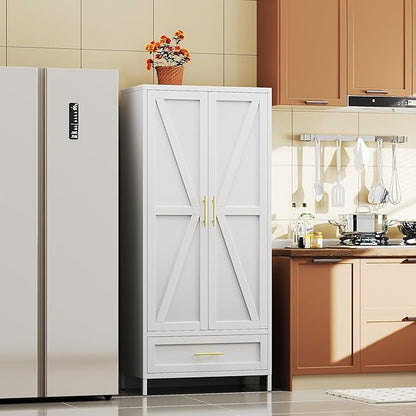 Aobabo Metal Wardrobe Cabinet with 1 Drawer, 71" H Metal Armoire Wardrobe Closet with 1 Adjustable Shelf and Hanging Rod for Home, Laundry Room, Office, Installation Required, White