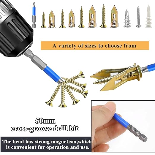 480 PCS Self Drilling Drywall Anchors Kit with Screws - 4 Sheetrock Anchors & 5 Screw Sizes (2025 Upgraded), No Drill Needed, Zinc Plated Steel and Plastic, Heavy Duty Wall Anchors