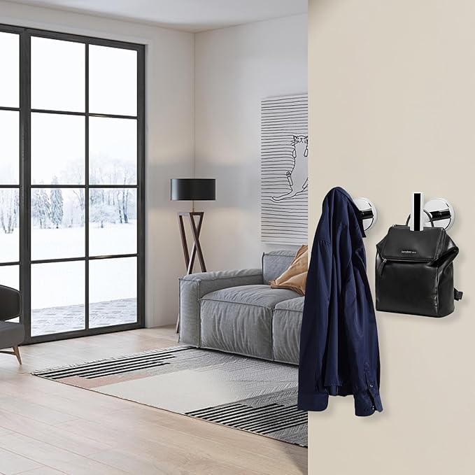 NearMoon Bath Towel Hooks- SUS 304 Stainless Steel Robe Hook Holder, Heavy Duty Coat Hook for Bathroom Livingroom Hotel Kitchen Garage, Wall Mounted (Chrome Finish, 3 Pack)