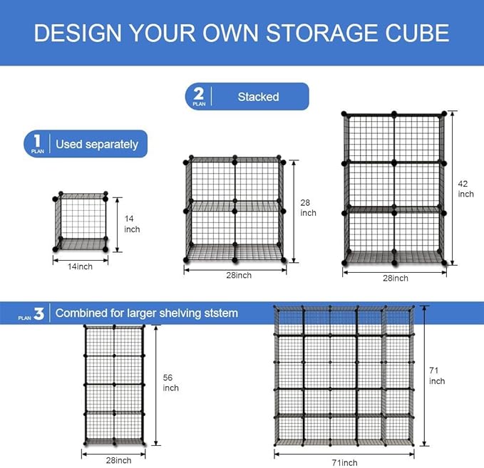 KOUSI 14"x14" Wire Cube Storage, Metal Grid Organizer, 25-Cube Modular Shelving Unit, Stackable Bookcase, Ideal for Living Room, Bedroom, Office, Garage