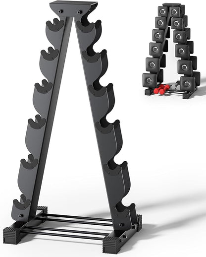 Dumbbell Rack Stand Only, Compatible with Peloton Weights, Ergonomic Weight Rack for Home Gym Dumbbells with 6-Tier, Space-Saving Home Gym Storage Rack, Plus Neoprene Set Storage, Compact