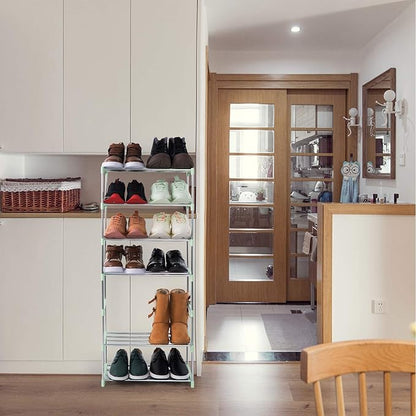 3-Tier Stackable Small Shoe Rack, Lightweight Shoe Shelf Storage Organizer for Entryway, Hallway and Closet(Green)