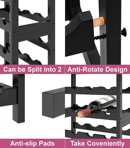 6 Tier Bamboo Wine Rack Freestanding Floor, 48 Bottles Wine Storage Shelves with Table Top, Stackable Wine Display Rack for Kitchen, Bar, Dining Room (Ivory White and Black, 48 Bottles)