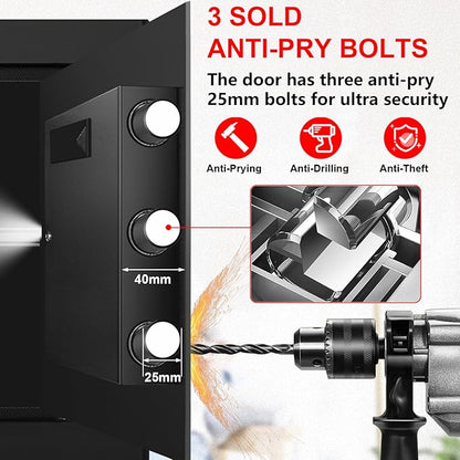 1.3 Cuft Small Home Safes Water and Fireproof, Anti-theft Safes for Home Use Fire and Water Proof with Combination Lock, Smart Alert System and Removable Shelf, Digital Document Safe for Jewelry Money
