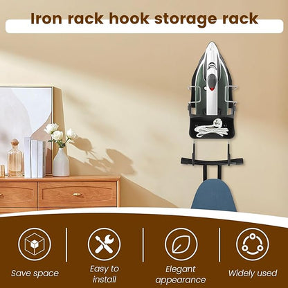 Iron Board Hanger Wall Mounted, Iron and Ironing Board Storage Organizer, Iron Hanger with Ironing Board Rack, Iron Board Holder, Electric Iron Holder for Home Bathroom (Black)