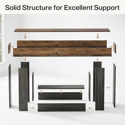 63" Wooden Rectangular Console Table for Living Room,Narrow Long Wood Behind The Couch Table,Brown