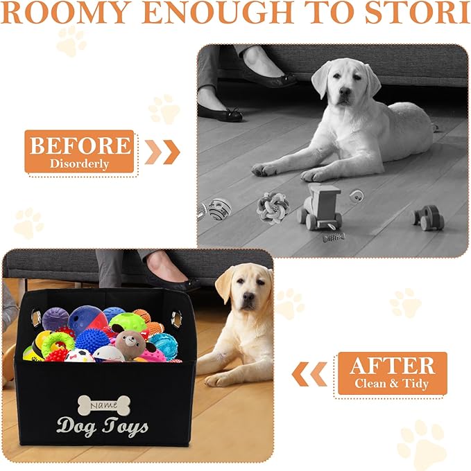 Geyecete Big Dog Toys Storage Bins Canvas Foldable Fabric Trapezoid with metal handles pet Baskets,Can be Personalized,Storage Bin Large toy box Organizer-Black