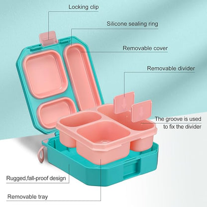 Bento Lunch Box for Kids with 12oz Soup Thermo Leak-Proof Lunch Food Container with 5 Compartment Thermo Hot Food Jar and Insulated Lunch Bag for Kid Toddler Girls Boys to School