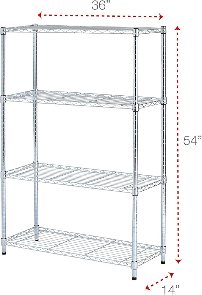 Alera ALE Residential Wire Shelving, Four-Shelf, 36w x 14d x 54h, Silver