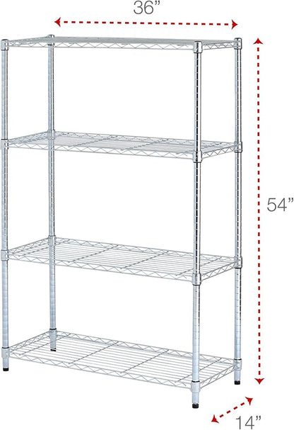 Alera ALE Residential Wire Shelving, Four-Shelf, 36w x 14d x 54h, Silver