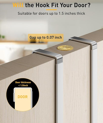 4 Pack Over The Door Hooks, Door Hanger Hook, Towel Hooks for Hanging, Towel Hanger for Bathroom, Fit 1 3/8" Door White, Dorm Room Essentials