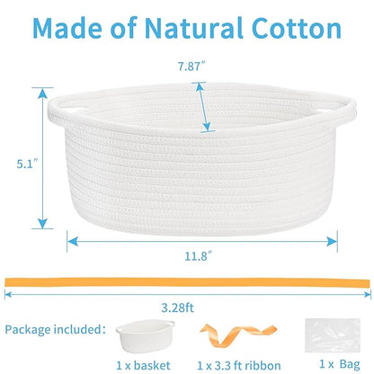 ABenkle Small Basket Empty Gift Basket, Decorative Boho Rope Woven Nursery Storage Organizer Dog Toy Baskets for Baby Showers Christmas Easter with Gift Bags and Ribbons, 12"X 8" X 5"