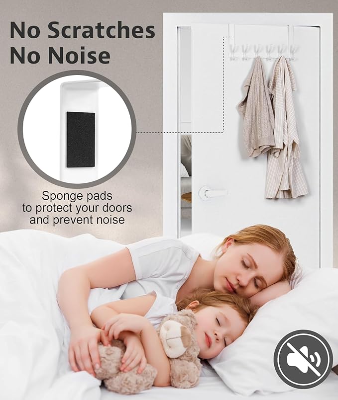 Over The Door Hooks, Door Hanger Hooks for Hanging, Over The Doors Towel Racks for Bathroom, Coat Rack Dorm Essentials (1Pack, White, Fit 1-3/4" Doors)