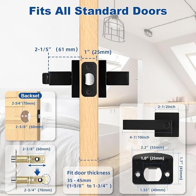 Estmoon Privacy Door Lock, 10 Pack Matte Black Keyless Door Handles Interior Heavy Duty Bed and Bath Door Lever Set, Reversible for Left/Right Handed Doors