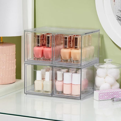 STORi Chloe Space-Saving Clear Drawer Organizer (4 Tall Drawers) Sort Office, Kitchen, Beauty Supplies, Makeup, Pens, Jewelry, Stationary, Made in USA