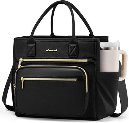 LOVEVOOK Insulated Lunch Bag Women,Wide Opening Adult Lunch Box Women,Leakproof Cooler Bag for Work Picnic Beach Family College,Lunch Teacher Tote Bag with Adjustable Shoulder Strap and Cup Holder