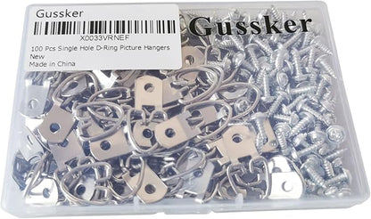 D-Ring Picture Hangers with Screws 100 Pcs, Single Hole Picture Hanging Hardware, Picture Hooks for Mirror, Clock, Decoration, Paintings, Artwork Picture Frame