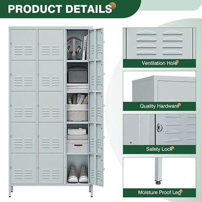 Letaya Metal Lockers for Employees-15 Door Storage Locker with Shelves and Lockable Steel Cabinet for School,Gym,Office,Staff(Grey, 15 Door)