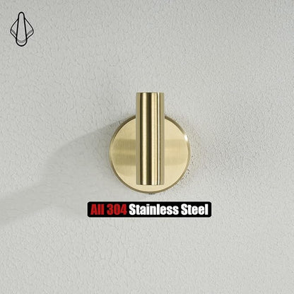 JQK Bathroom Towel Hook Brushed Gold, Brass Coat Robe Clothes Hook for Bathroom Kitchen Garage Wall Mounted (Pack of 4), SUS 304 Stainless Steel 0.8mm, TH100-BG-P4