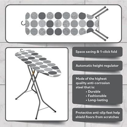 Bartnelli Pulse Ironing Board | Made in Europe | Patent Space Saving Smart Hanger Iron Board for Easy Storage | Lightweight, 4 Layer Cover, 4 Legs, for Dorm, Laundry Room, or Small Spaces(43x13-35)