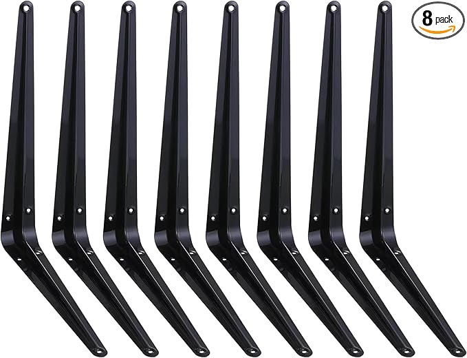 ELSKER&HOME 8 Pack Shelf Brackets 12 Inch, Floating Shelf Bracket for Wood, Black Metal L Bracket for Shelves Support, Wall Mount Corner Brace