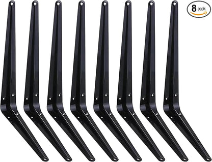 ELSKER&HOME 8 Pack Shelf Brackets 12 Inch, Floating Shelf Bracket for Wood, Black Metal L Bracket for Shelves Support, Wall Mount Corner Brace