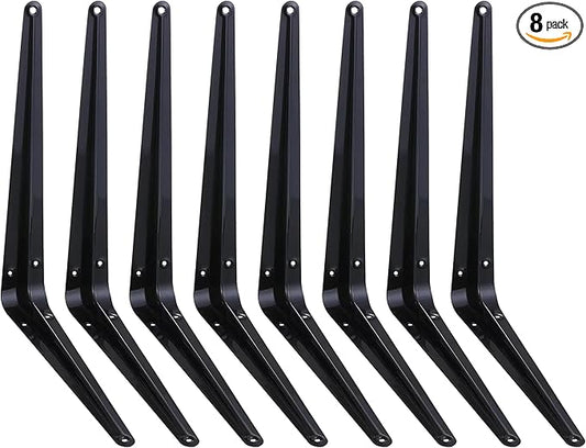 ELSKER&HOME 8 Pack Shelf Brackets 12 Inch, Floating Shelf Bracket for Wood, Black Metal L Bracket for Shelves Support, Wall Mount Corner Brace