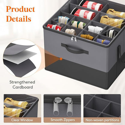 Lifewit Shoe Storage Organizer for Closet, Fabric Large Shoe Box Storage Containers with Clear Cover, Foldable Bins for Boots Heels Sneakers Fits 24-32 Pairs (Each 12-16 Pairs) 2 Pack Black and Gray