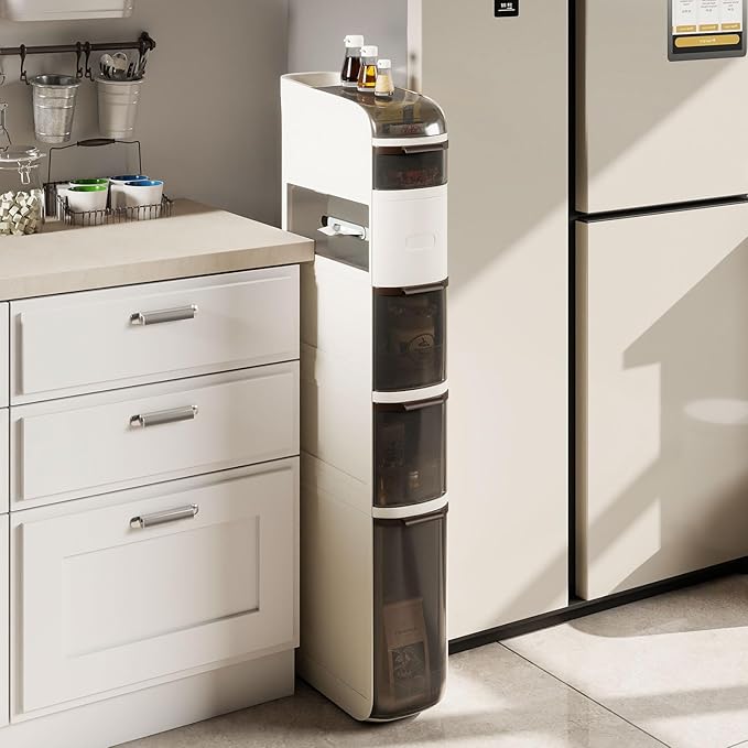 Giantex 6-Tiers Narrow Bathroom Storage Cabinet, Slim Rolling Toilet Paper Organizer w/Drawers, Tissue Box, Movable Plastic Storage Cart for Laundry Living Room Kitchen (17” x 7” x 46.5”(6 Tiers))