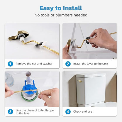 2 Pack Universal Polished Gold Toilet Handle Replacement Kit, Side/Angle Mount Toilet Flush Handle Compatible with Kohler K-GP30324-CP/TOTO/American Standard, Stainless Steel Flapper Chain