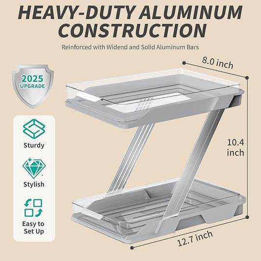 3 Pack Bathroom Organizers and Storage - Multi-Purpose,2-Tier Clear Pull Out Organization for Bathroom,Under Sink,Kitchen,Vanity,Countertop,Cabinet,Pantry & Medicine Cabinet,Grey