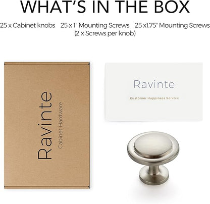 Ravinte 25 Pack 1-1/4 Inch Kitchen Cabinet Knobs Brushed Nickel Zinc Pulls Door Handles for Dresser Drawers