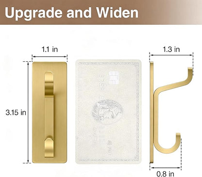 pickpiff Self Adhesive Hooks, Extra Sticky 10LB (Max), Heavy Duty Stainless, Stick On Wall and Door Hooks for Hanging, Bathroom Towel Hooks and Coat Hooks, Robe Hook Wall Mounted, Gold, 4 Pack
