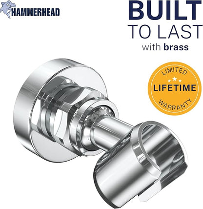 HammerHead Showers® Solid Metal Handheld Shower Head Holder Wall Mount – Chrome – Adjustable Screw Mounted Shower Wand Holder with Pivot Ball – Shower Hose Holder, Fits Most Handheld Shower Heads