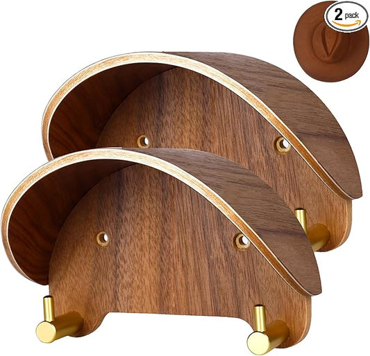 2 Pack Cowboy Hat Rack, Wooden Satin Finish Hat Holder on Wall,Non-Damage Brim Design, Hat Hooks Can Keeps Original Shape of Hat, for Cowboy Hat, Fedora, Sun Hats