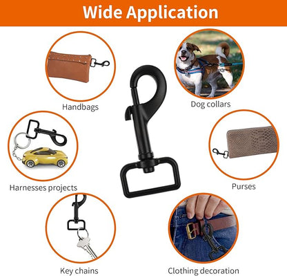 Swivel Snap Hooks Heavy Duty Dog Leash Clips 1 Inch Black Dog Leash Hooks Pet Leashes Safety Clips for Pet Leashes & Collar