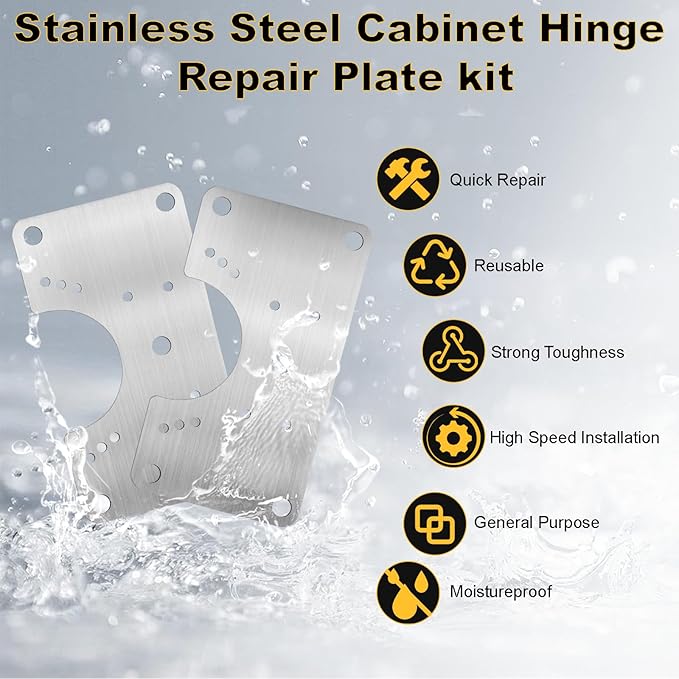6 Pcs Cabinet Hinge Repair Plate, Hinge Repair Board, Cabinet Hinges Repair Brackets with Screws, Metal Hinges Repair Fixing Plates